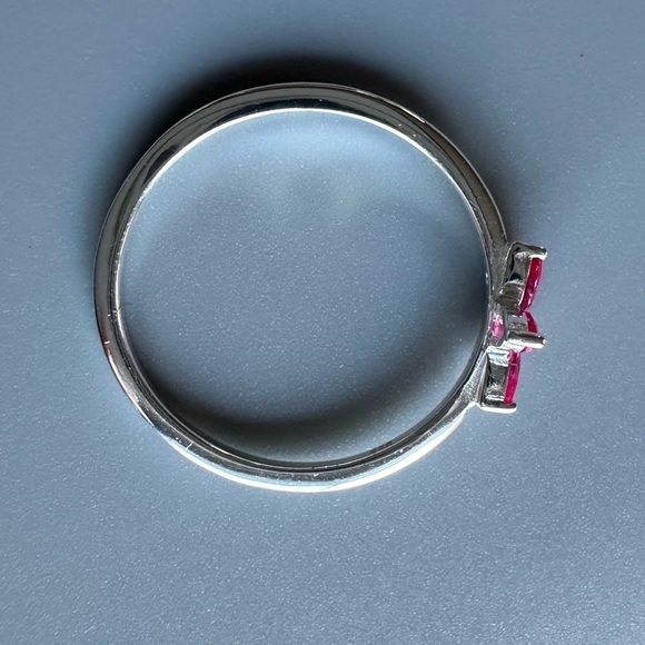 Sterling Silver Ruby CZ Dainty Flower Ring - Picture 5 of 10